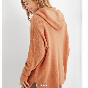 Aerie Soft Chunky Oversized CozyUp Waffle Knit Hooded Pullover Size Medium